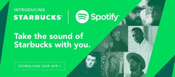 Image shows an ad of a collaboration between Starbucks and Spotify