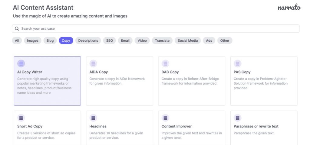 Narrato AI copywriter